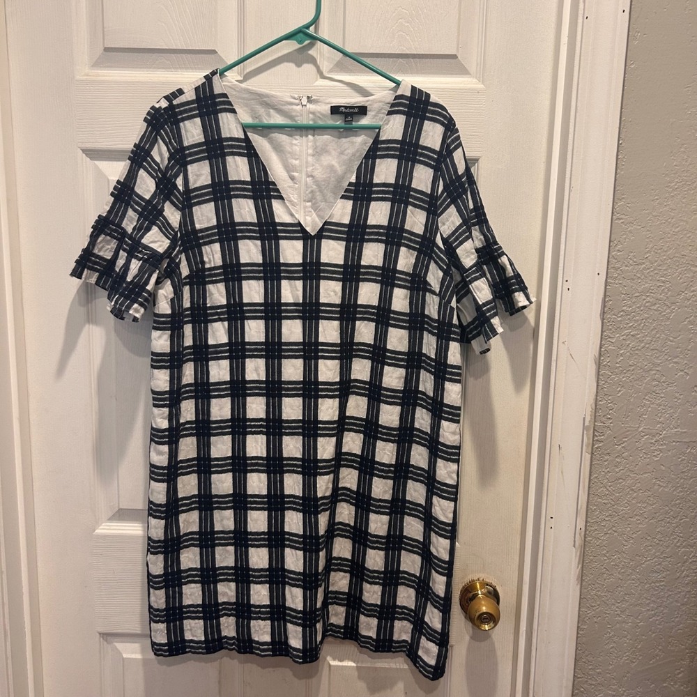 Madewell Women's Dress Size 14 Leightion Plaid Check Short Sleeve V Neck Casual